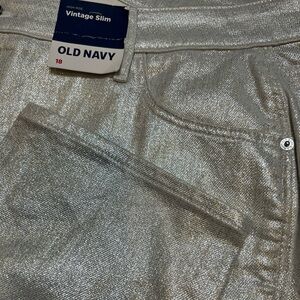 NWT Old Navy High Rise Vintage Slim Silver Shine Shimmer Metallic Jeans Size 18